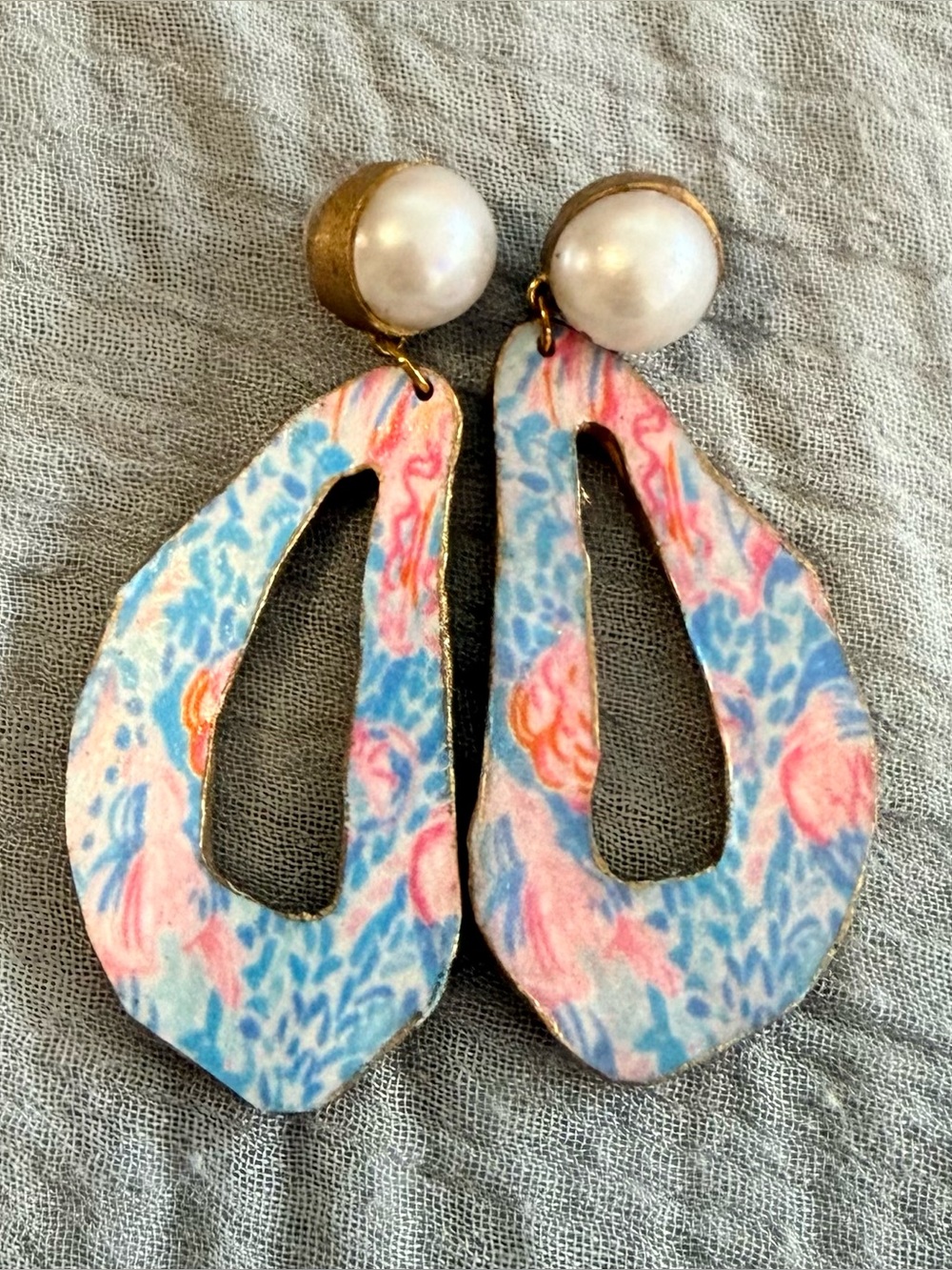 Lilly Pulitzer Inspired Drop Earrings with Pearl Studs